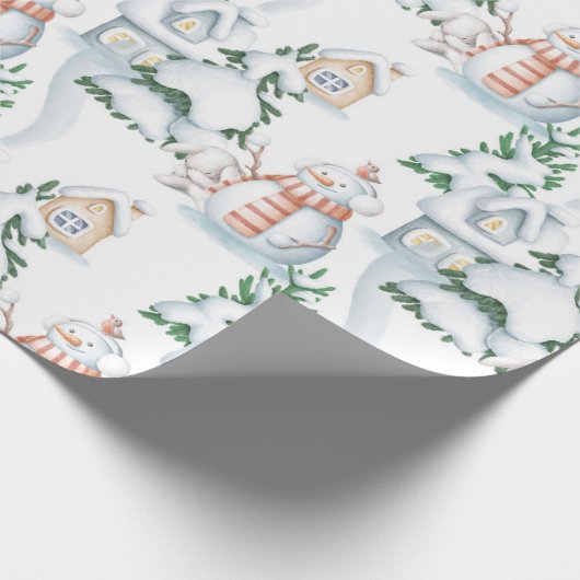 Snowman Rabbit Tree Snow House Kerstmis Cadeaupapier (Hoek)