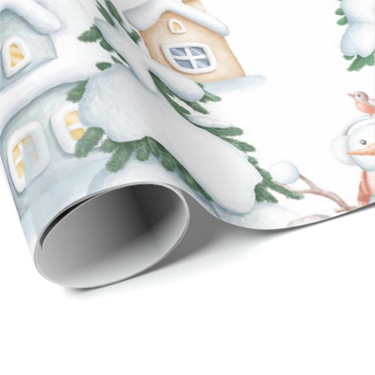 Snowman Rabbit Tree Snow House Kerstmis Cadeaupapier (Rol Hoek)
