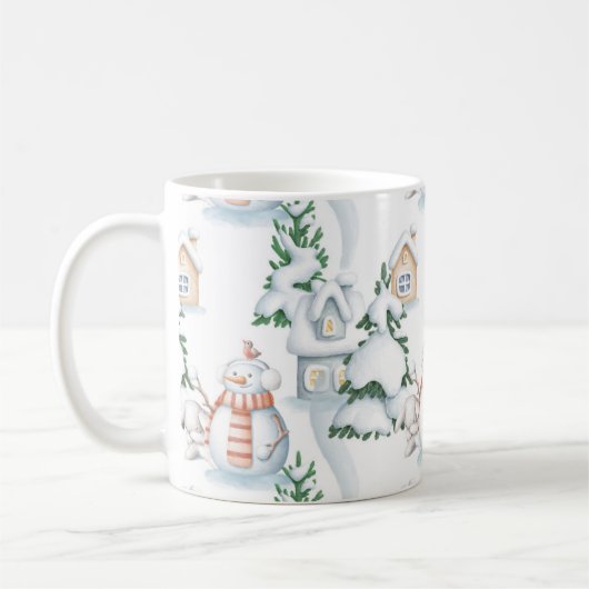 Snowman Rabbit Tree Snow House Koffiemok (Links)