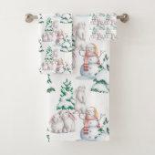 Snowman Rabbits Trees Snow Waterverf Kerstmis Bad Handdoek (Insitu)