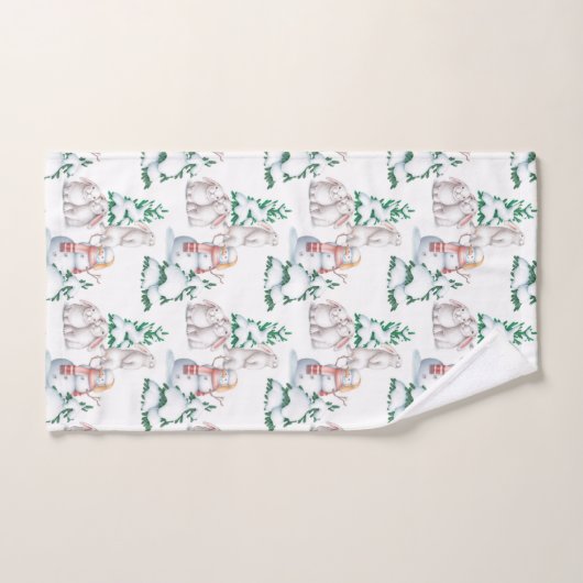 Snowman Rabbits Trees Snow Waterverf Kerstmis Bad Handdoek (Handdoek)
