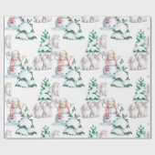 Snowman Rabbits Trees Snow Waterverf Kerstmis Cadeaupapier (Vlak)