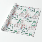 Snowman Rabbits Trees Snow Waterverf Kerstmis Cadeaupapier (Uitgerold)