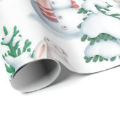 Snowman Rabbits Trees Snow Waterverf Kerstmis Cadeaupapier (Rol Hoek)