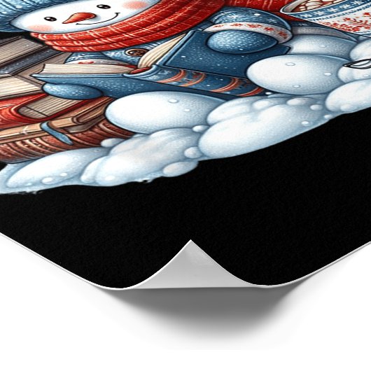 Snowman Reading Books Lovers Librarian Bookworm Ch Poster (Hoek)