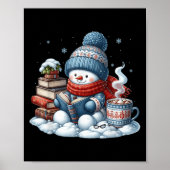 Snowman Reading Books Lovers Librarian Bookworm Ch Poster (Voorkant)