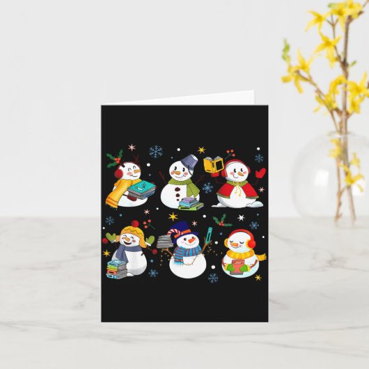Snowman Reading Books Teacher Christmas Librarian  Kaart (Gele Bloem)