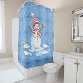 Snowman Red Bird Kerstbathroom Tub Shower Cur Douchegordijn (In situ)