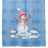 Snowman Red Bird Kerstbathroom Tub Shower Cur Douchegordijn (Voorkant)