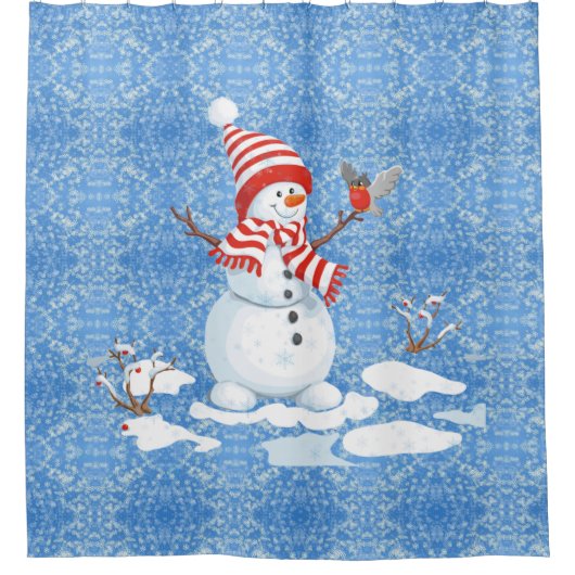 Snowman Red Bird Kerstbathroom Tub Shower Cur Douchegordijn (Voorkant)