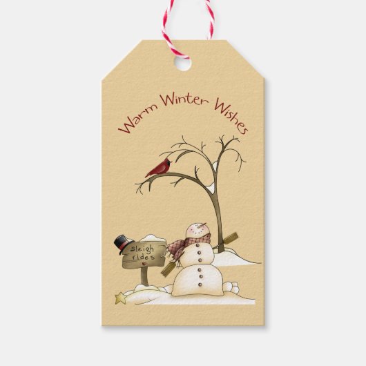Snowman Red Bird Sleigh Ridt kerstFeestdagen Cadeaulabel (Voorkant)