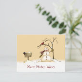 Snowman Red Bird Sleigh Ridt kerstFeestdagen Feestdagenkaart (Staand voorkant)