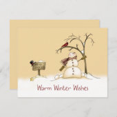 Snowman Red Bird Sleigh Ridt kerstFeestdagen Feestdagenkaart (Voorkant / Achterkant)