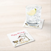 Snowman Red Bird Tree Sleigh Ridt Paper Onderzette Kartonnen Onderzetters (Insitu)