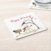 Snowman Red Bird Tree Sleigh Ridt Paper Onderzette Kartonnen Onderzetters (Schuin)