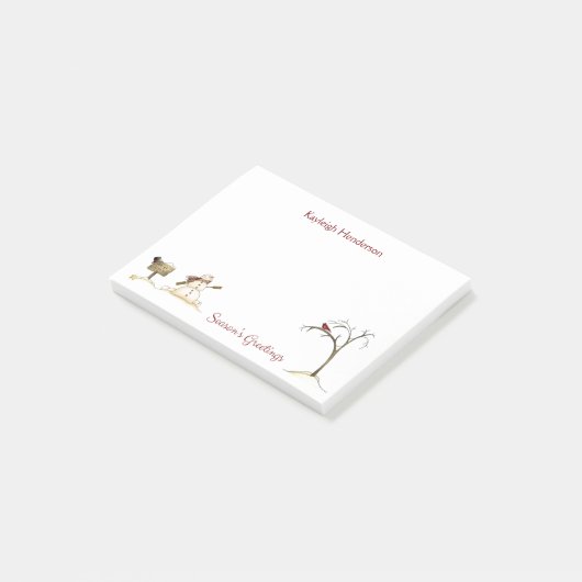 Snowman Red Bird Winter Monogram Post-it® Notes (Schuin)