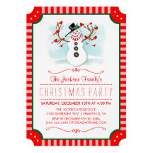 Snowman & Red Birds Family Christmas Invite