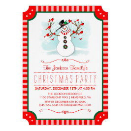Snowman & Red Birds Family Christmas Invite 12,7x17,8 Uitnodiging Kaart