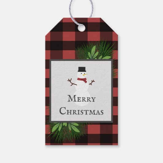 Snowman Red Buffalo Play Gift Label Cadeaulabel (Voorkant)