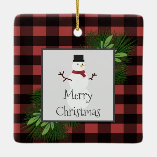 Snowman Red Buffalo Pset Ceramic Ornament (Achterkant)