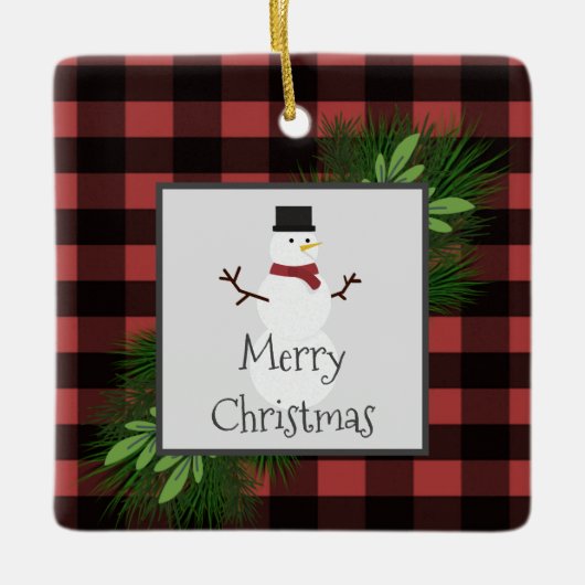 Snowman Red Buffalo Pset Ceramic Ornament (Voorkant)
