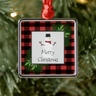 Snowman Red Buffalo Pset Ceramic Ornament