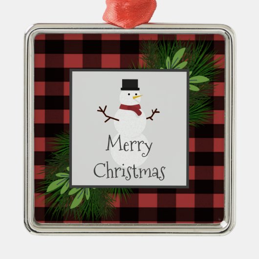 Snowman Red Buffalo Pset Ceramic Ornament (Voorkant)