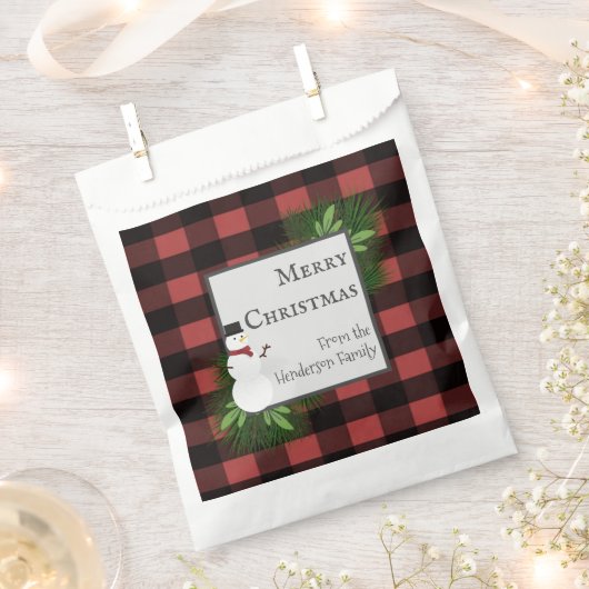 Snowman Red Buffalo Pset Favor Bag Bedankzakje (Geknipt)