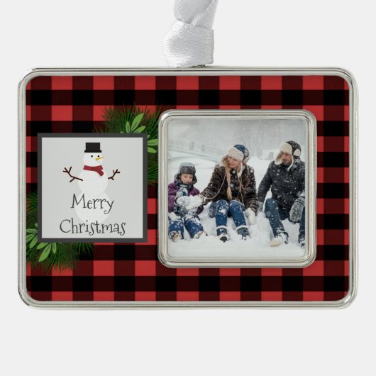Snowman Red Buffalo Pset Framed Ornament (Voorkant)