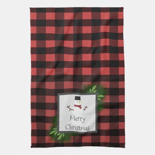 Snowman Red Buffalo Pset Kitchen Towel Theedoek (Verticaal)