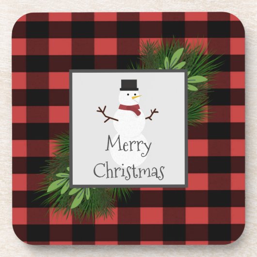 Snowman Red Buffalo Pset Plastic Onderzetter (Voorkant)