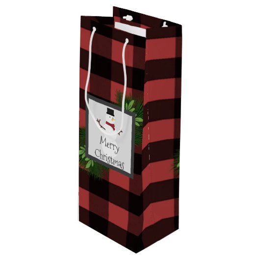 Snowman Red Buffalo Pset Wine Gift Bag Wijn Cadeautas (Voorkant Gekanteld)