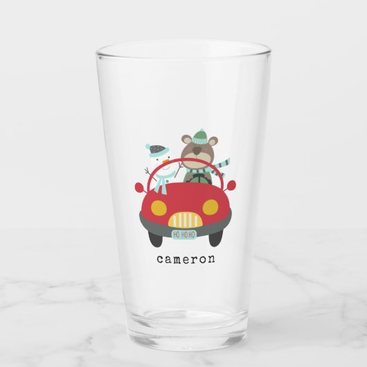 Snowman Red Car (geschikt voor kerstmis Beer) Glas (Voorkant)