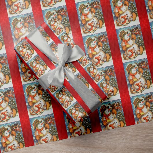 Snowman Red Christmas Wrapping Paper Cadeaupapier
