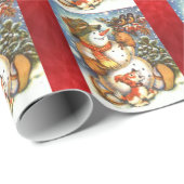 Snowman Red Christmas Wrapping Paper Cadeaupapier (Rol Hoek)