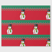 Snowman Red en Green Chevron Pattern Ribbon Cadeaupapier (Vlak)