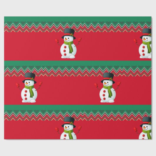 Snowman Red en Green Chevron Pattern Ribbon Cadeaupapier (Vlak)