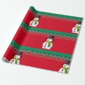 Snowman Red en Green Chevron Pattern Ribbon Cadeaupapier (Uitgerold)