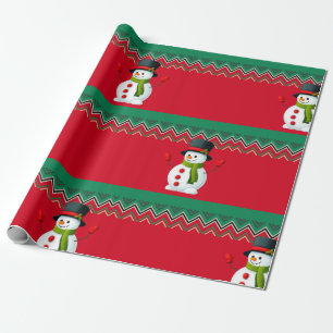 Snowman Red en Green Chevron Pattern Ribbon Cadeaupapier