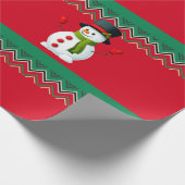 Snowman Red en Green Chevron Pattern Ribbon Cadeaupapier (Hoek)