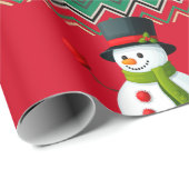 Snowman Red en Green Chevron Pattern Ribbon Cadeaupapier (Rol Hoek)