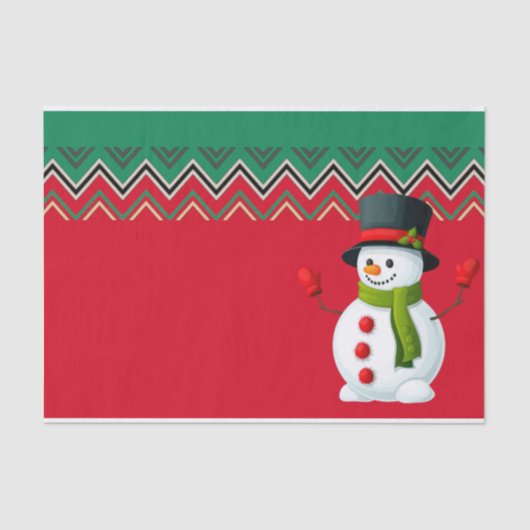Snowman Red en Green Chevron Pattern Ribbon Tissuepapier (Voorkant)