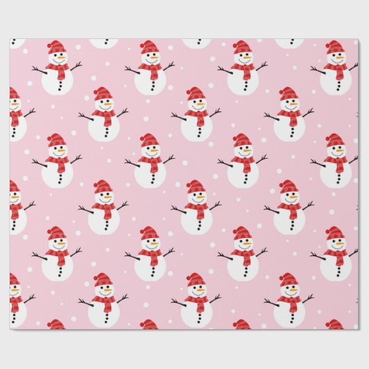 Snowman Red en Pink Cadeaupapier (Vlak)