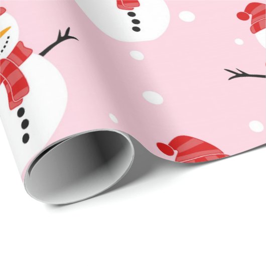 Snowman Red en Pink Cadeaupapier (Rol Hoek)