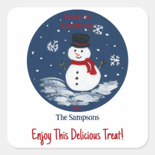 Snowman Red PERSONALISEREN Vierkante Sticker