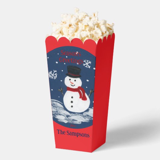 Snowman Red Personalize Cookie Popcorn Box Bedankdoosjes (Popped)