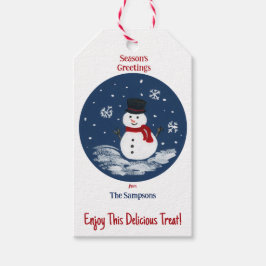 Snowman Red Personalize long Cadeaulabel