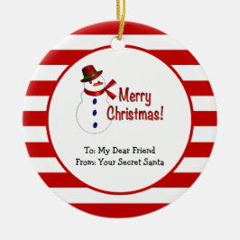Snowman Red Stripes Secret Santa Keramisch Ornament