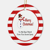 Snowman Red Stripes Secret Santa Keramisch Ornament (Links)