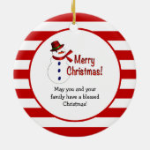 Snowman Red Stripes Secret Santa Keramisch Ornament (Achterkant)